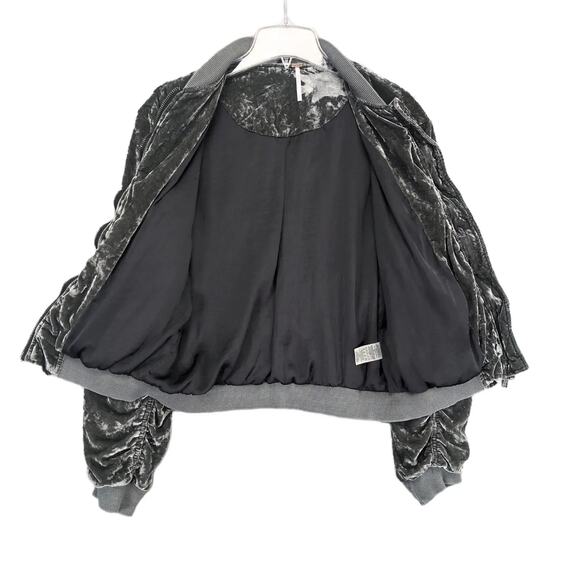 Free People Gray Velvet Bomber Jacket - Picture 2 of 6